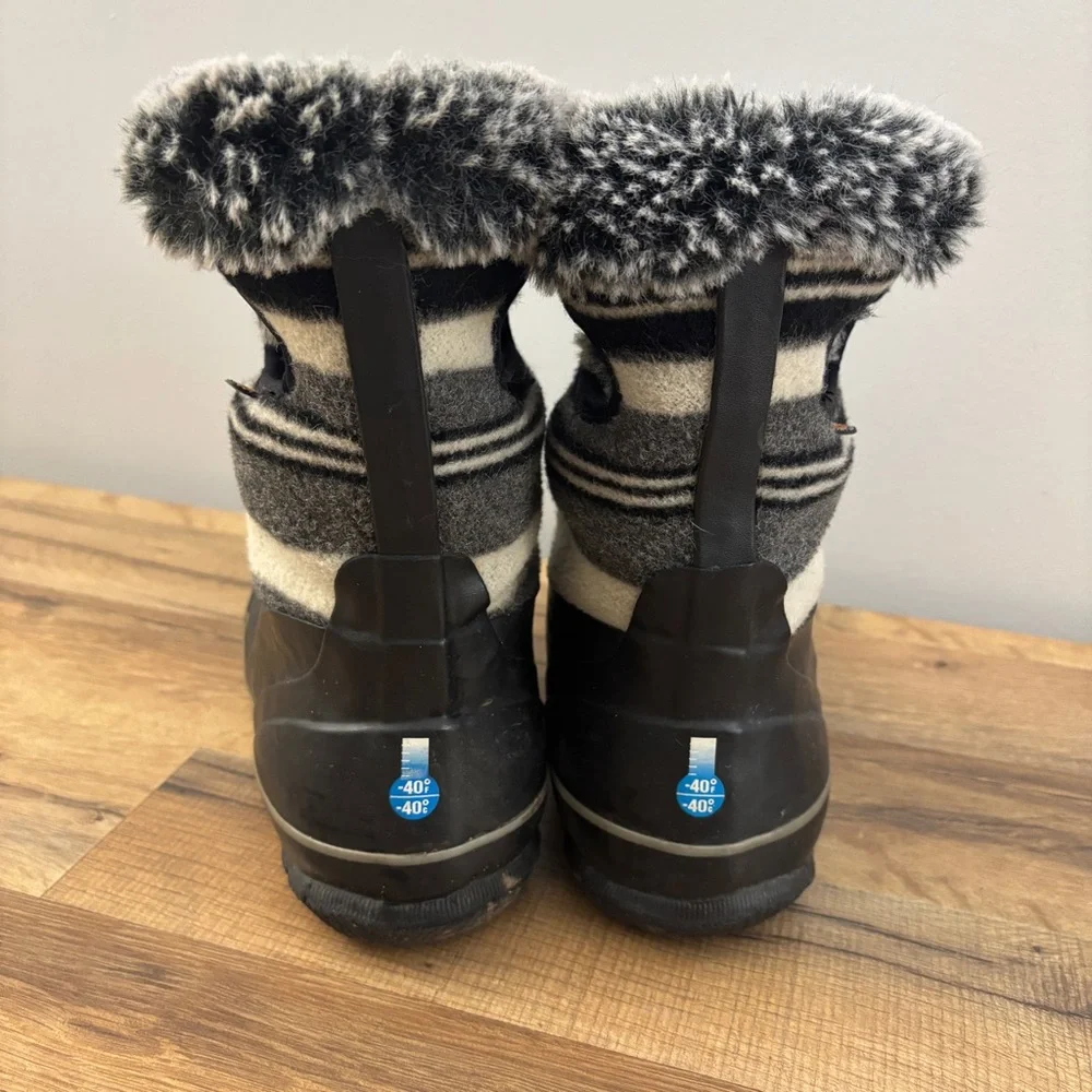 Bogs Arcata Stripe Black Waterproof Wool Blend Winter Snow Boots Youth Big Kids